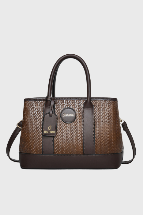 BAGABU Women's Premium Textured Vegan Leather Handbag Set with Wallet & Pouch (Coffee)