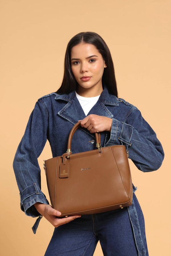 Verona Structured Vegan Leather Work Bag (Brown)