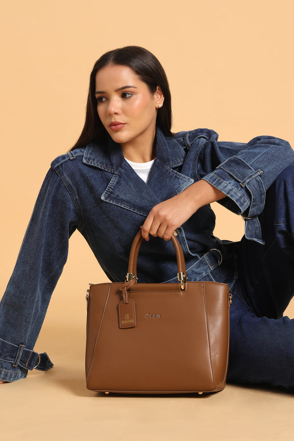 Verona Structured Vegan Leather Work Bag (Brown)