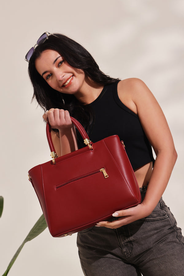 Verona Structured Vegan Leather Work Bag (Red)