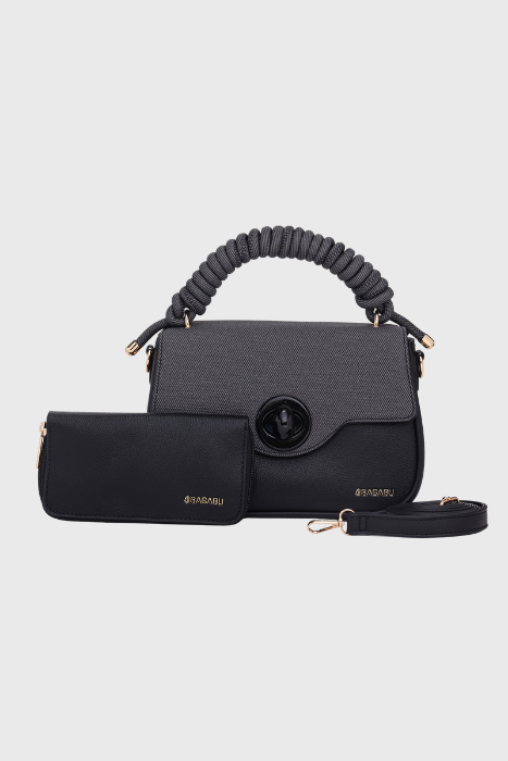 Bagabu Luxe Rope Handle Satchel Bag with Wallet (Black)