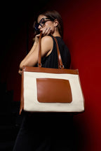 Bagabu Designer-Inspired Linen Fabric Tote (Beige & Brown)