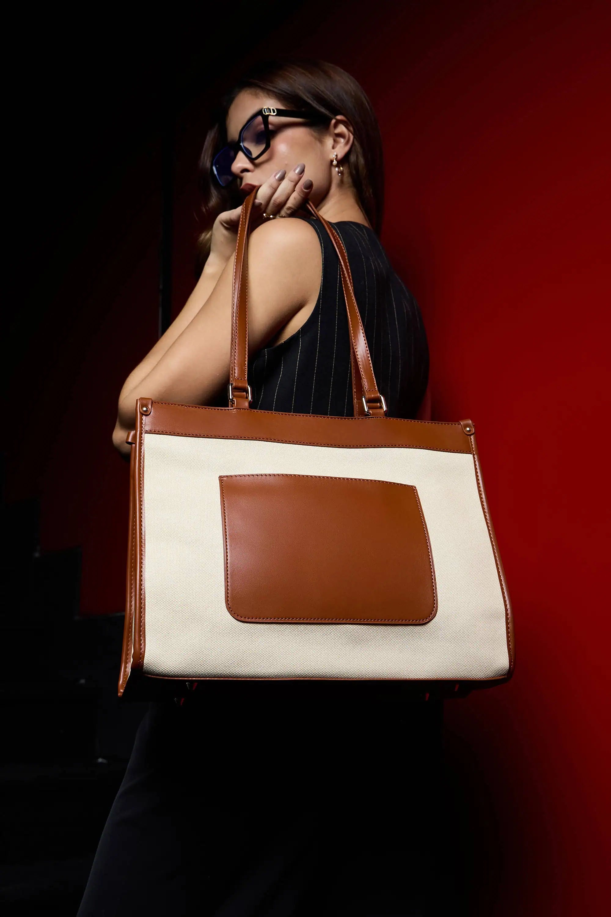 Bagabu Designer-Inspired Linen Fabric Tote (Beige & Brown)