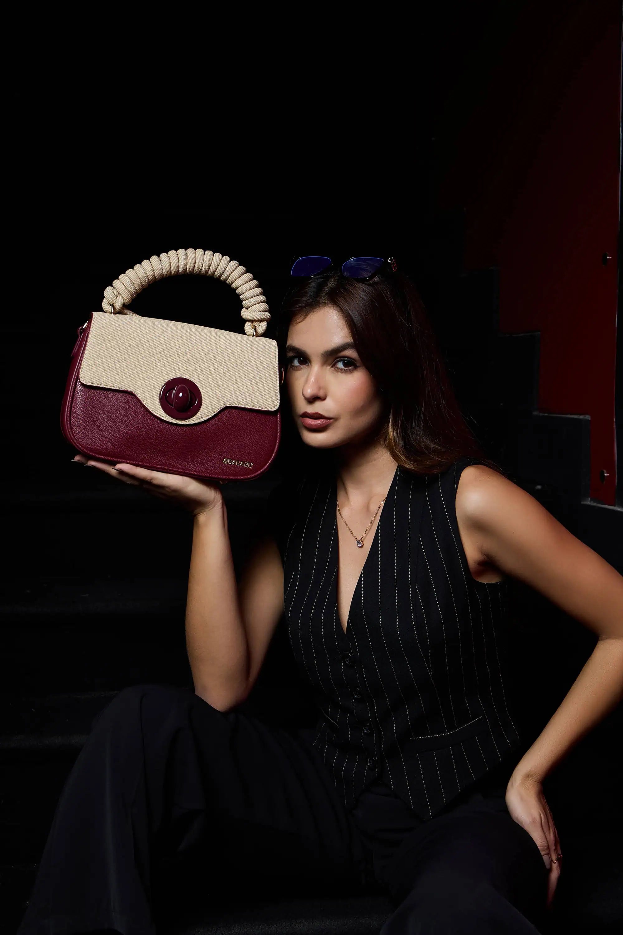 Bagabu Luxe Rope Handle Satchel Bag with Wallet (Burgundy)