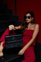 Bagabu Elegant Knitted Fabric Satchel Handbag (Black)