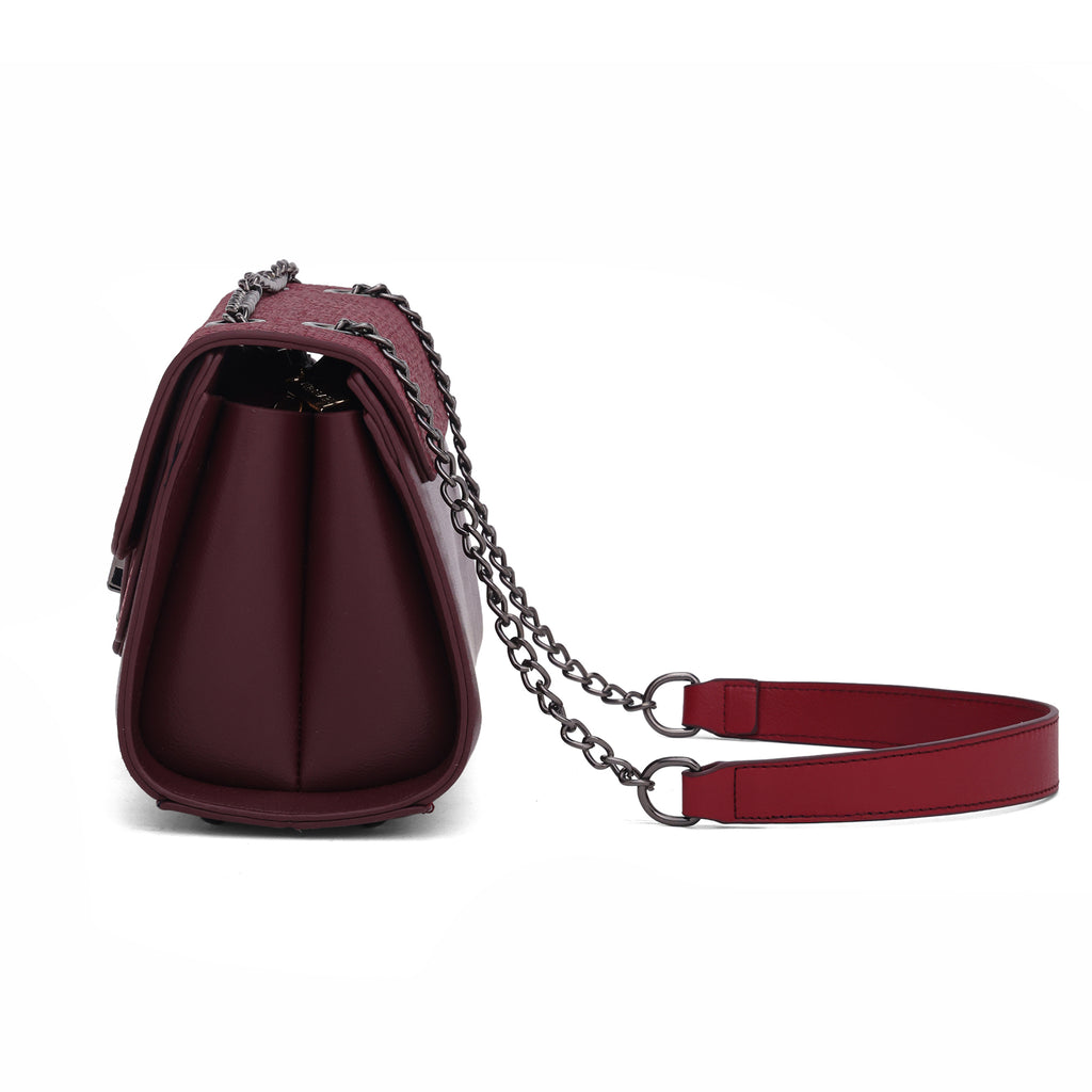Weave Textured Vegan Leather Premium Handbag (burgundy)