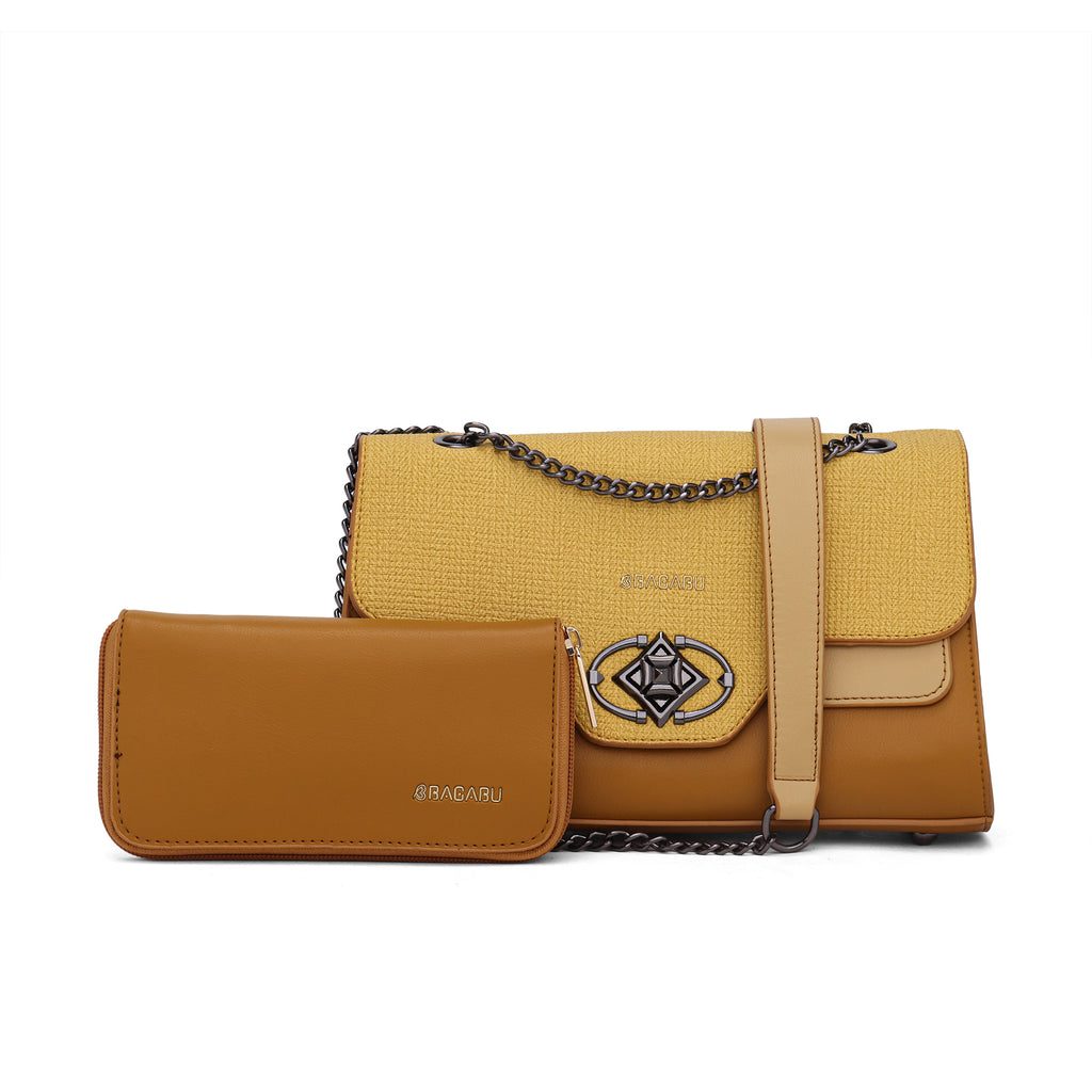 Weave Textured Vegan Leather Premium Handbag (yellow)