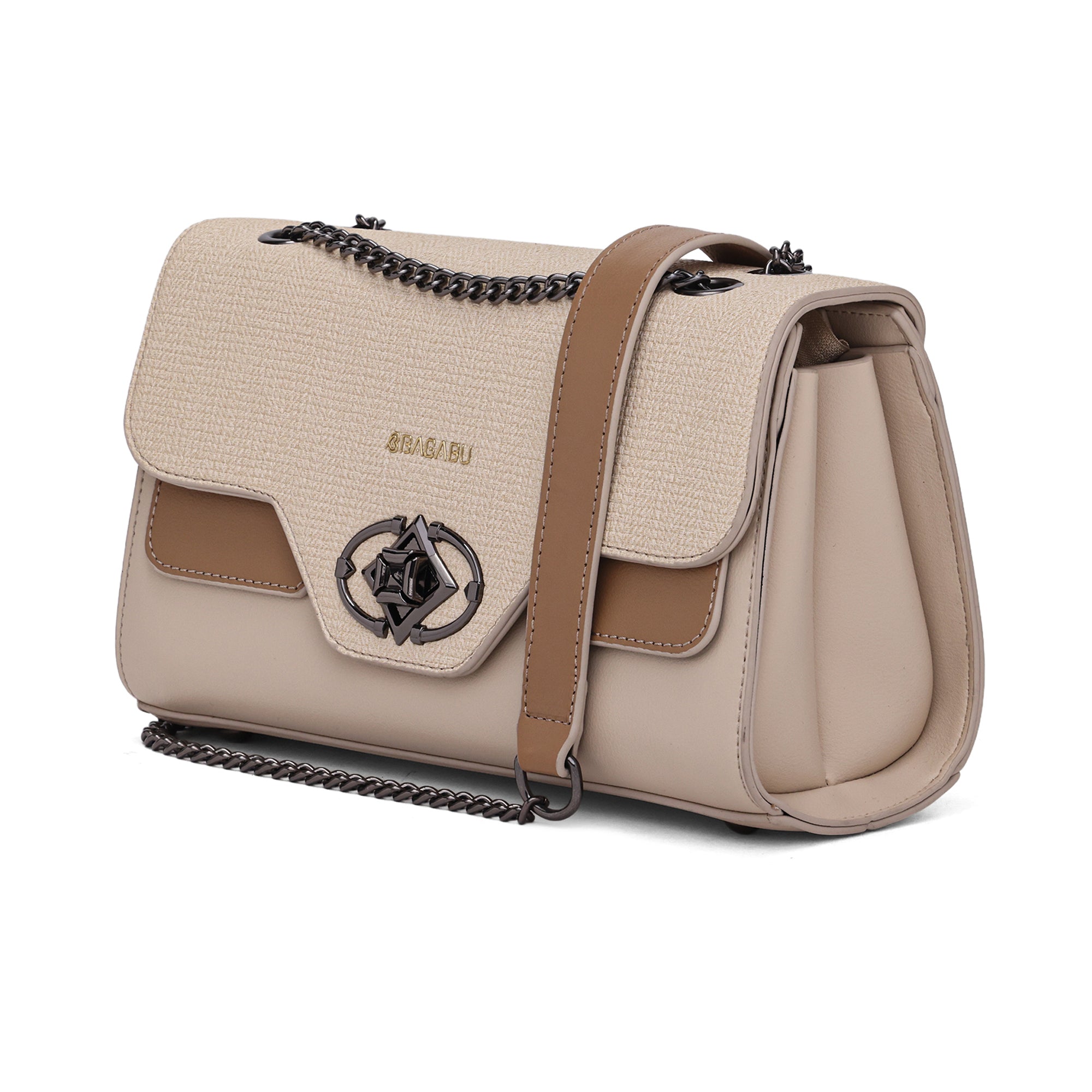 Weave Textured Vegan Leather Premium Handbag (beige)