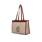 Carryall Spacious Linen Fabric Handbag (Beige & Brown)