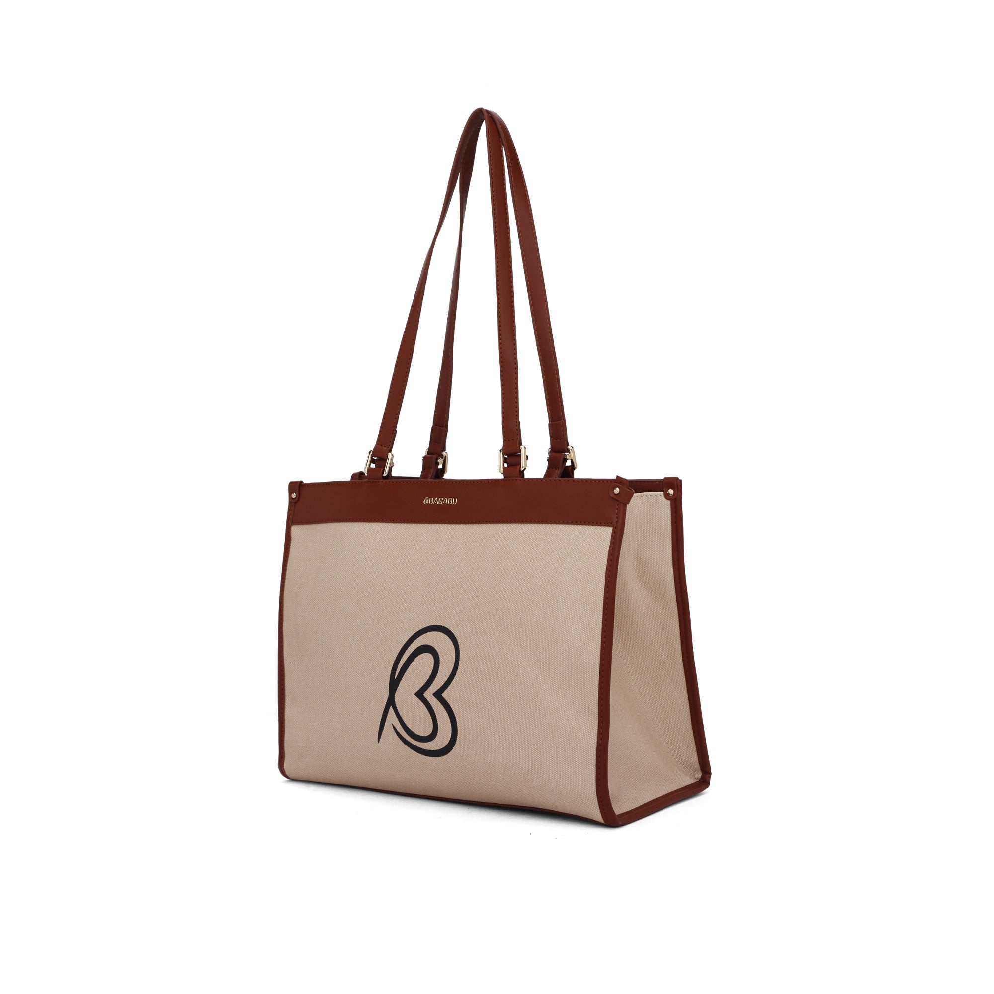 Carryall Spacious Linen Fabric Handbag (Beige & Brown)