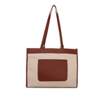 Carryall Spacious Linen Fabric Handbag (Beige & Brown)