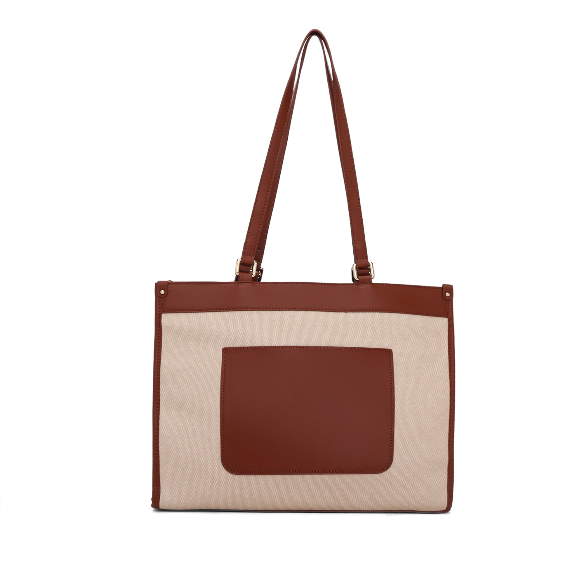 Carryall Spacious Linen Fabric Handbag (Beige & Brown)