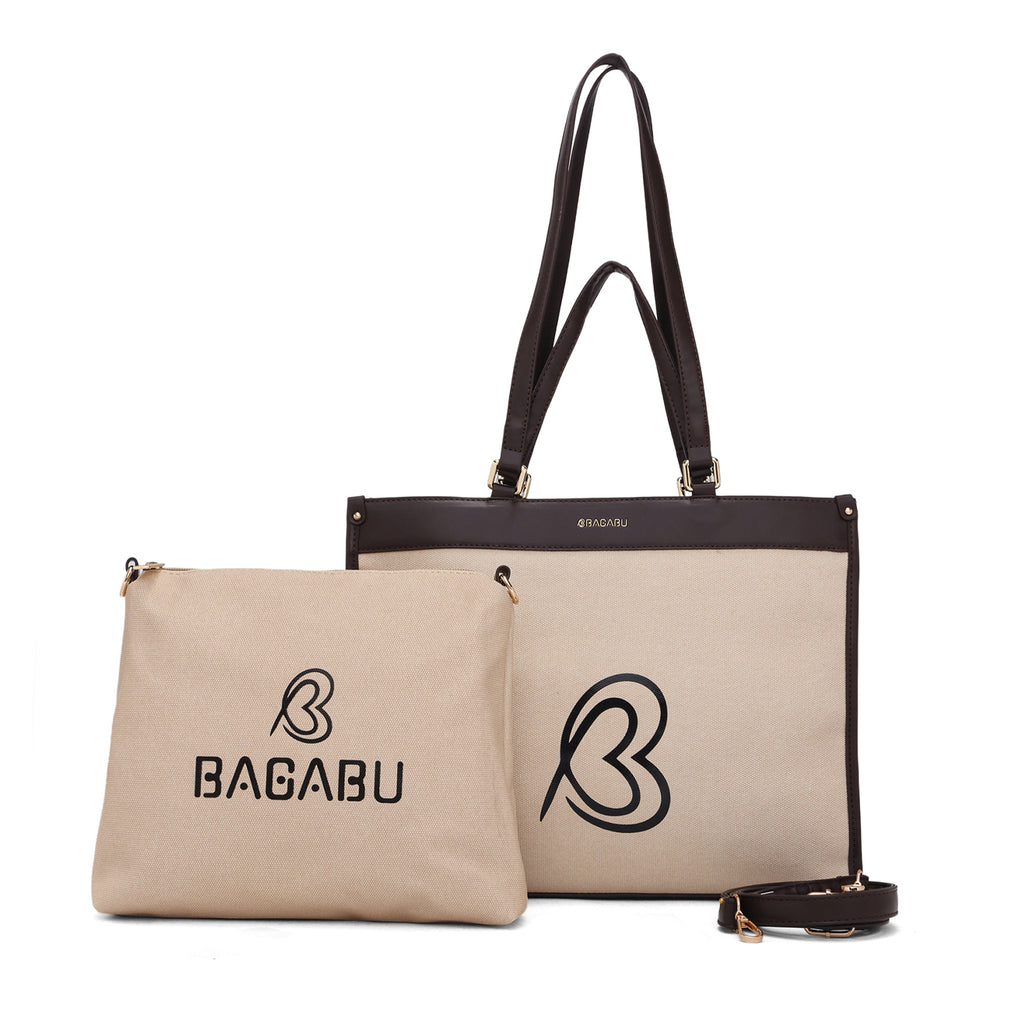 Carryall Spacious Linen Fabric Handbag (Beige & Coffee)