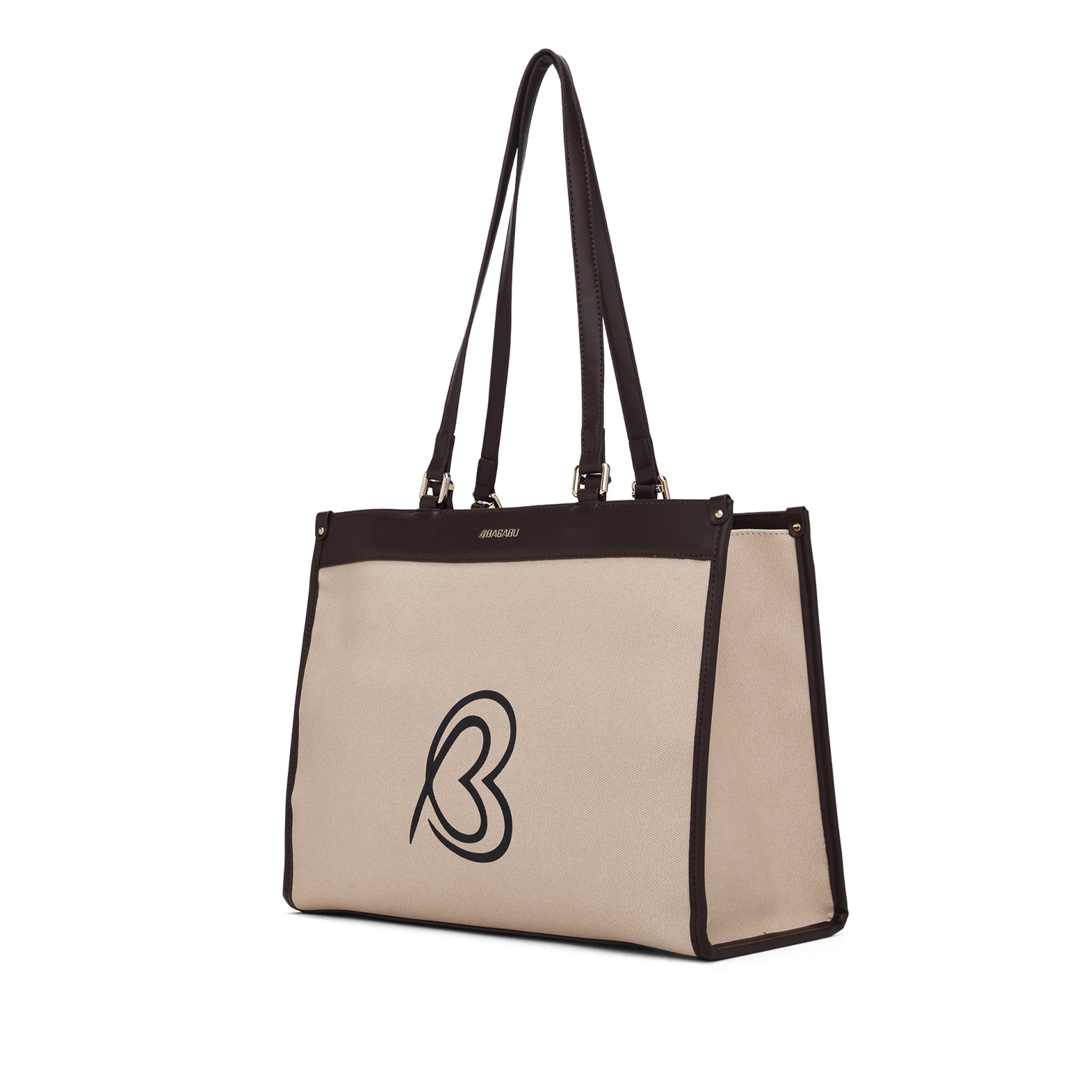 Carryall Spacious Linen Fabric Handbag (Beige & Coffee)