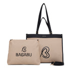 Carryall Spacious Linen Fabric Handbag (Beige & Black)