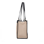 Carryall Spacious Linen Fabric Handbag (Beige & Black)
