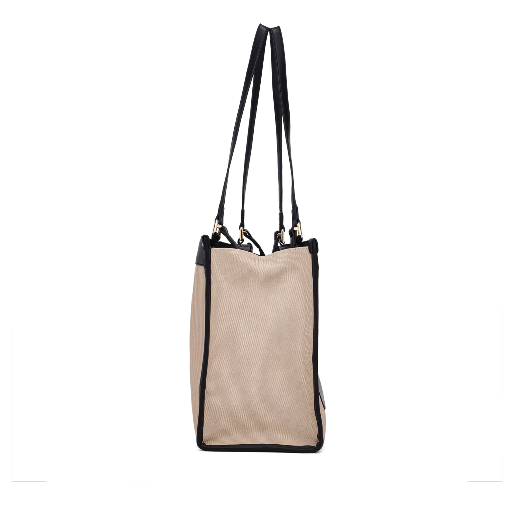 Carryall Spacious Linen Fabric Handbag (Beige & Black)