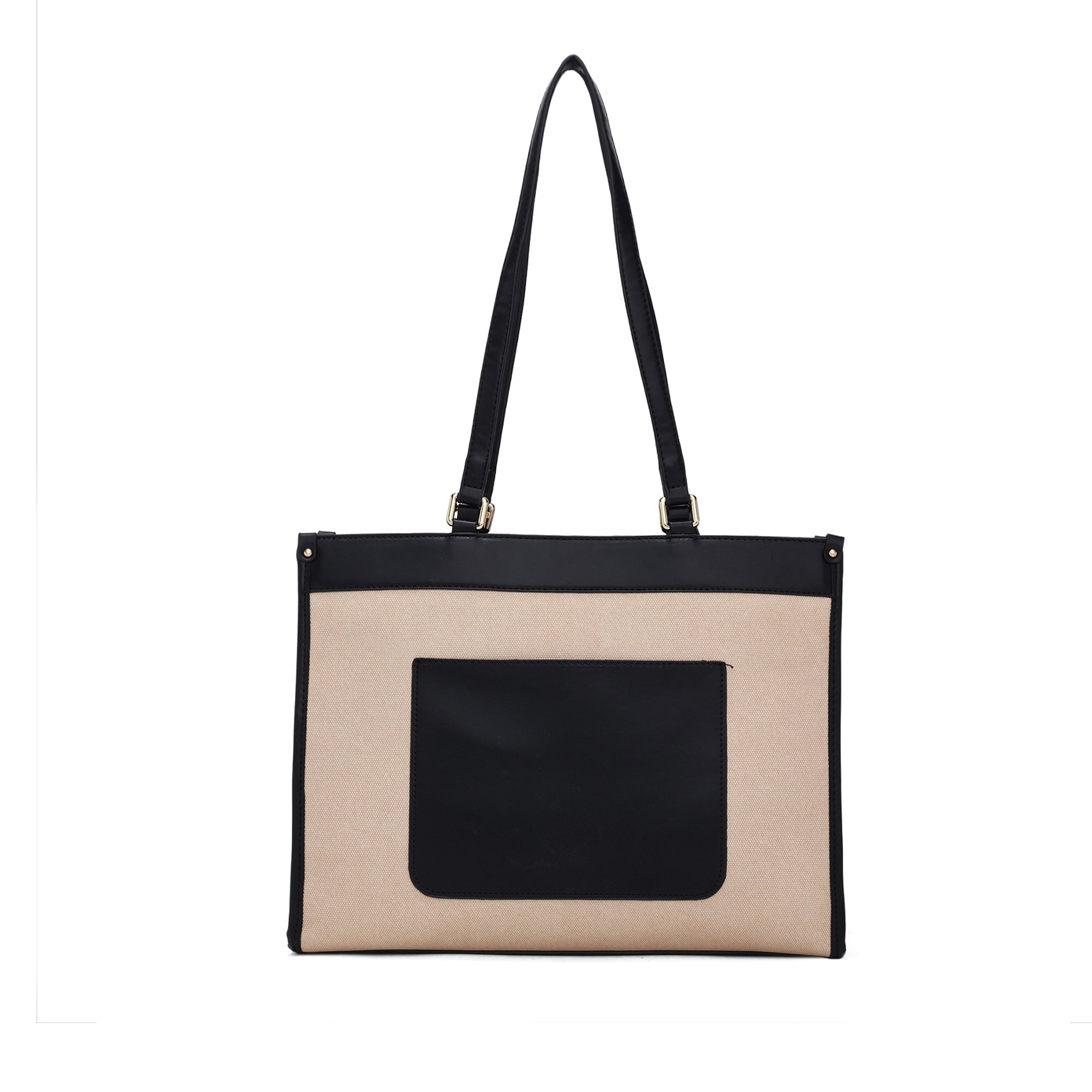 Carryall Spacious Linen Fabric Handbag (Beige & Black)