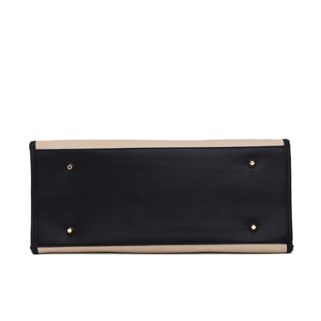 Carryall Spacious Linen Fabric Handbag (Beige & Black)
