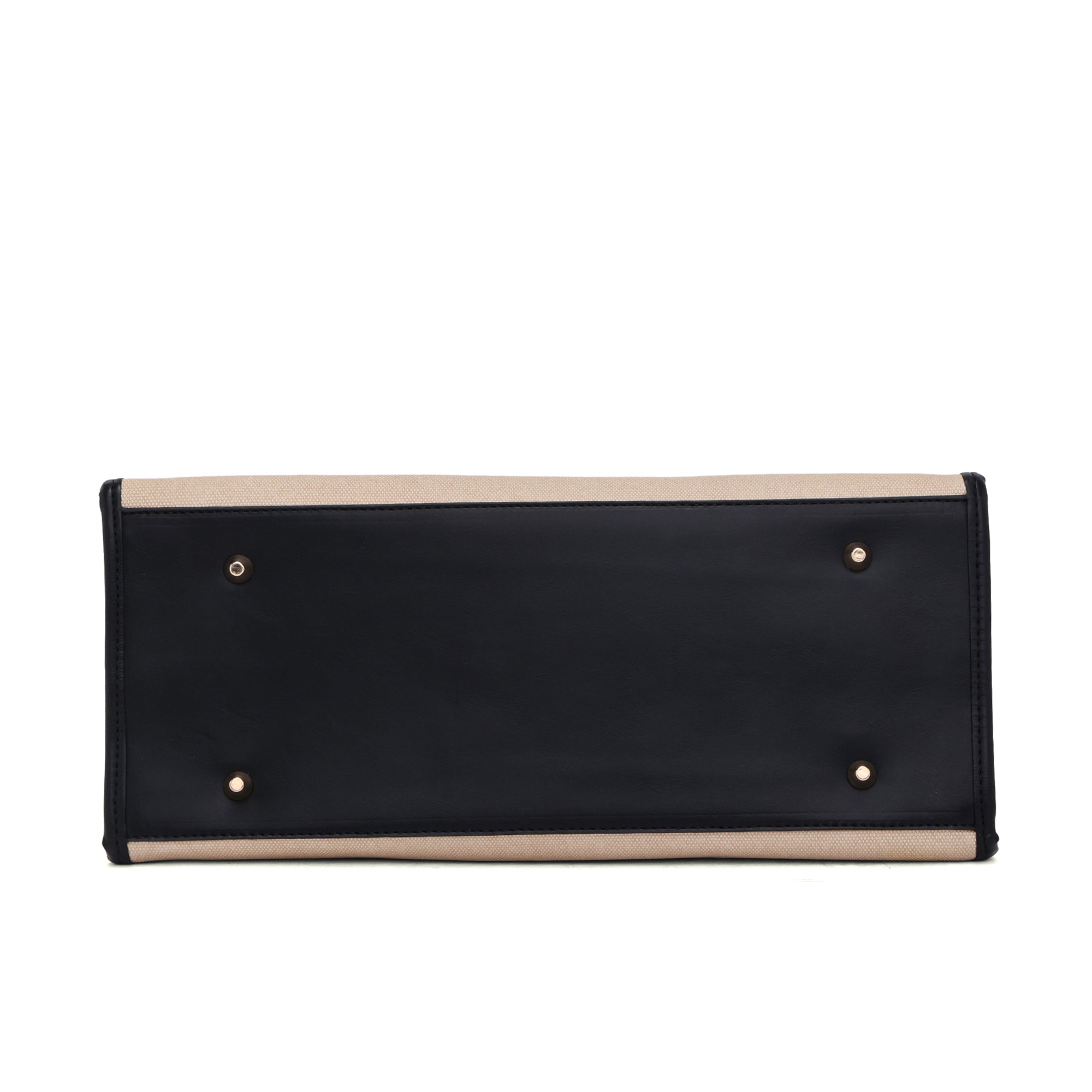 Carryall Spacious Linen Fabric Handbag (Beige & Black)