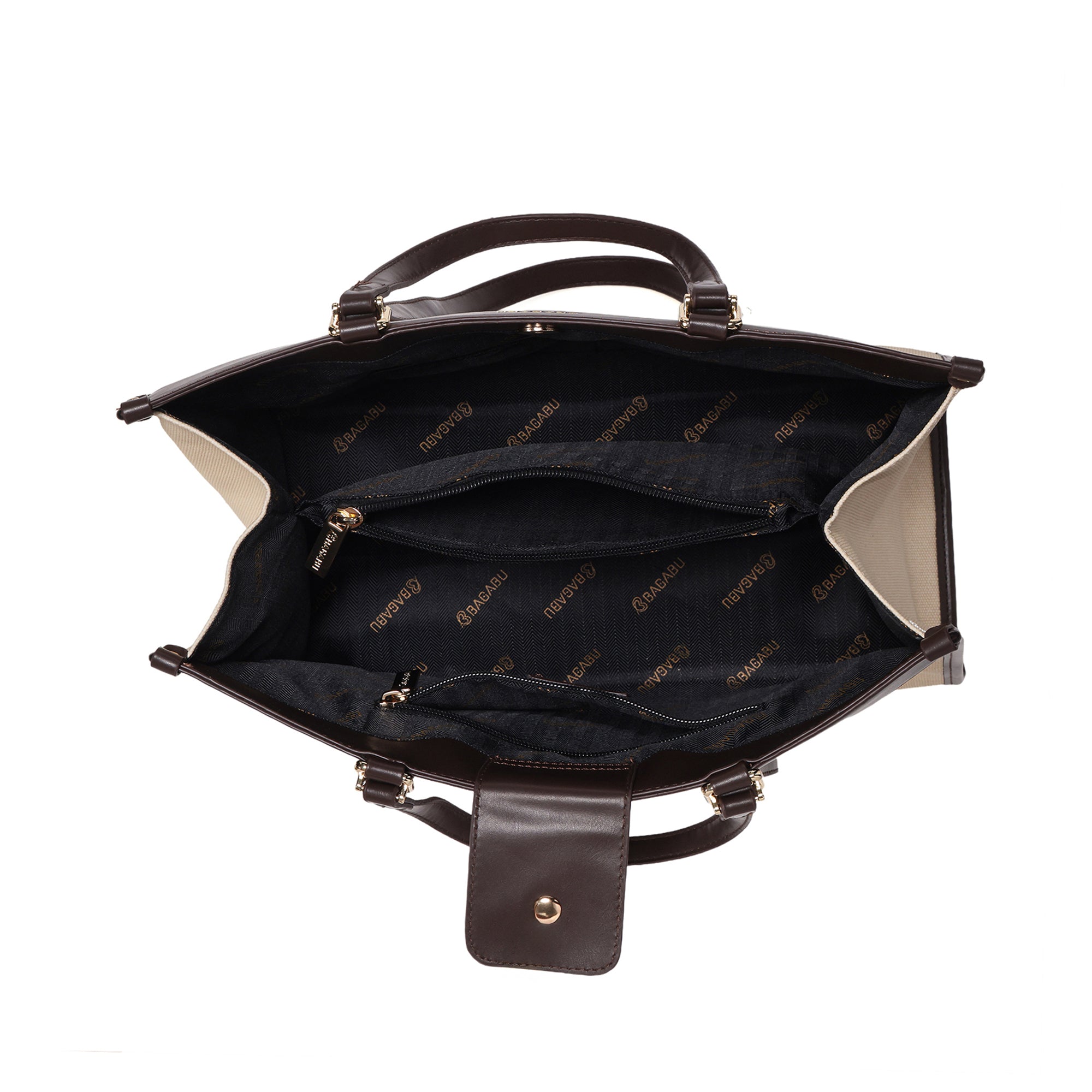 Carryall Spacious Linen Fabric Handbag (Beige & Coffee)