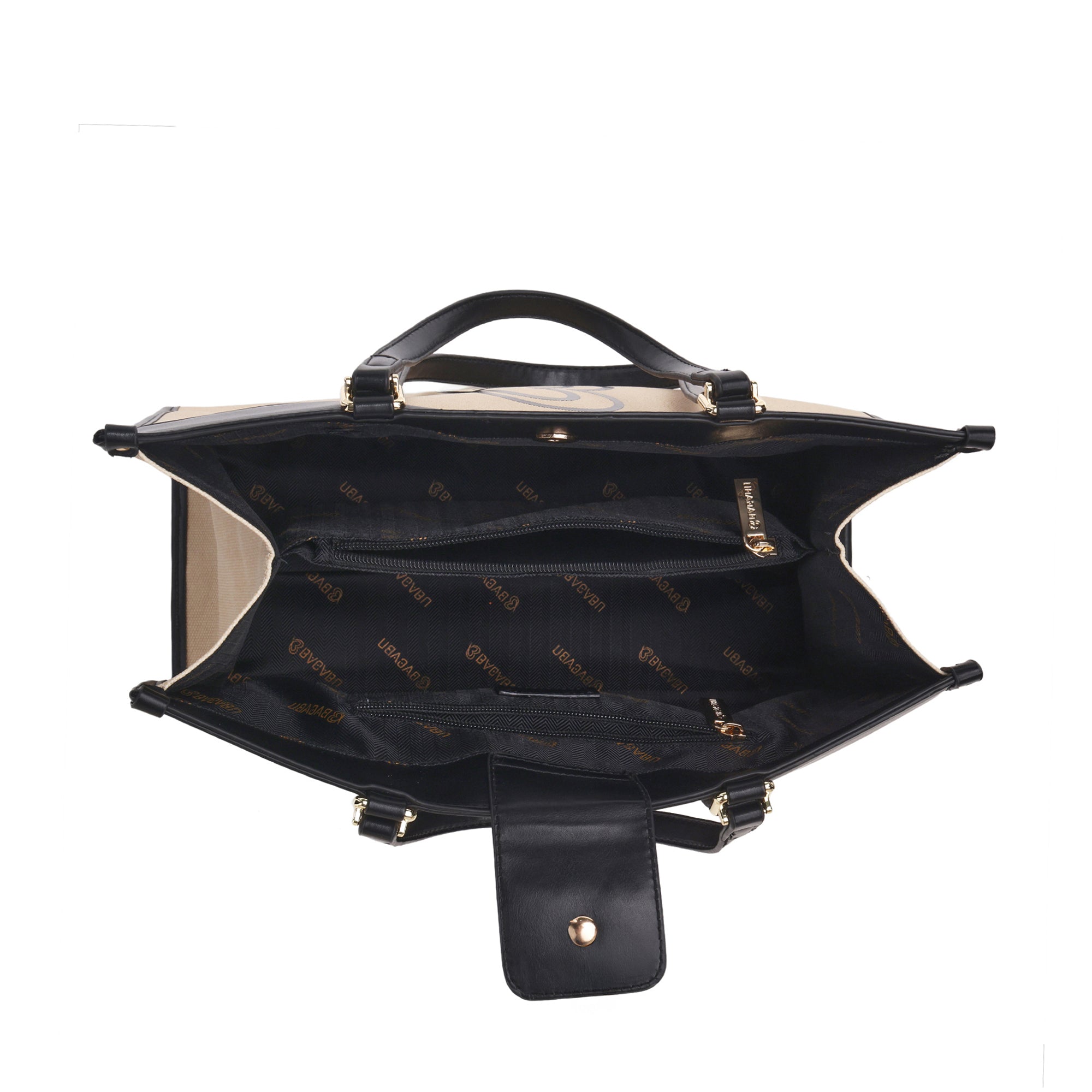 Carryall Spacious Linen Fabric Handbag (Beige & Black)