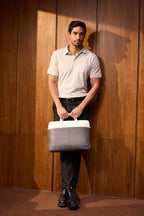 Apex PU Leather Laptop Bag with Strap (Gray& White)