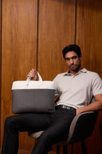 Apex PU Leather Laptop Bag with Strap (Gray& White)