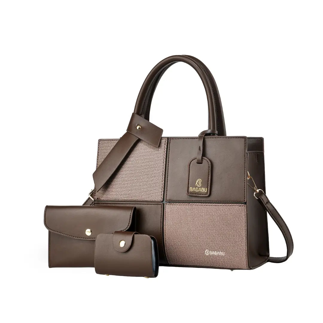 Quadra Luxe Premium Vegan Leather Tote Set (brown)