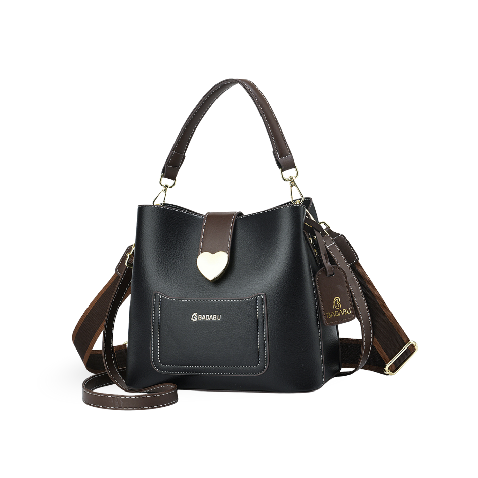 The Heart Locked Dual-Strap Handbag (Black)