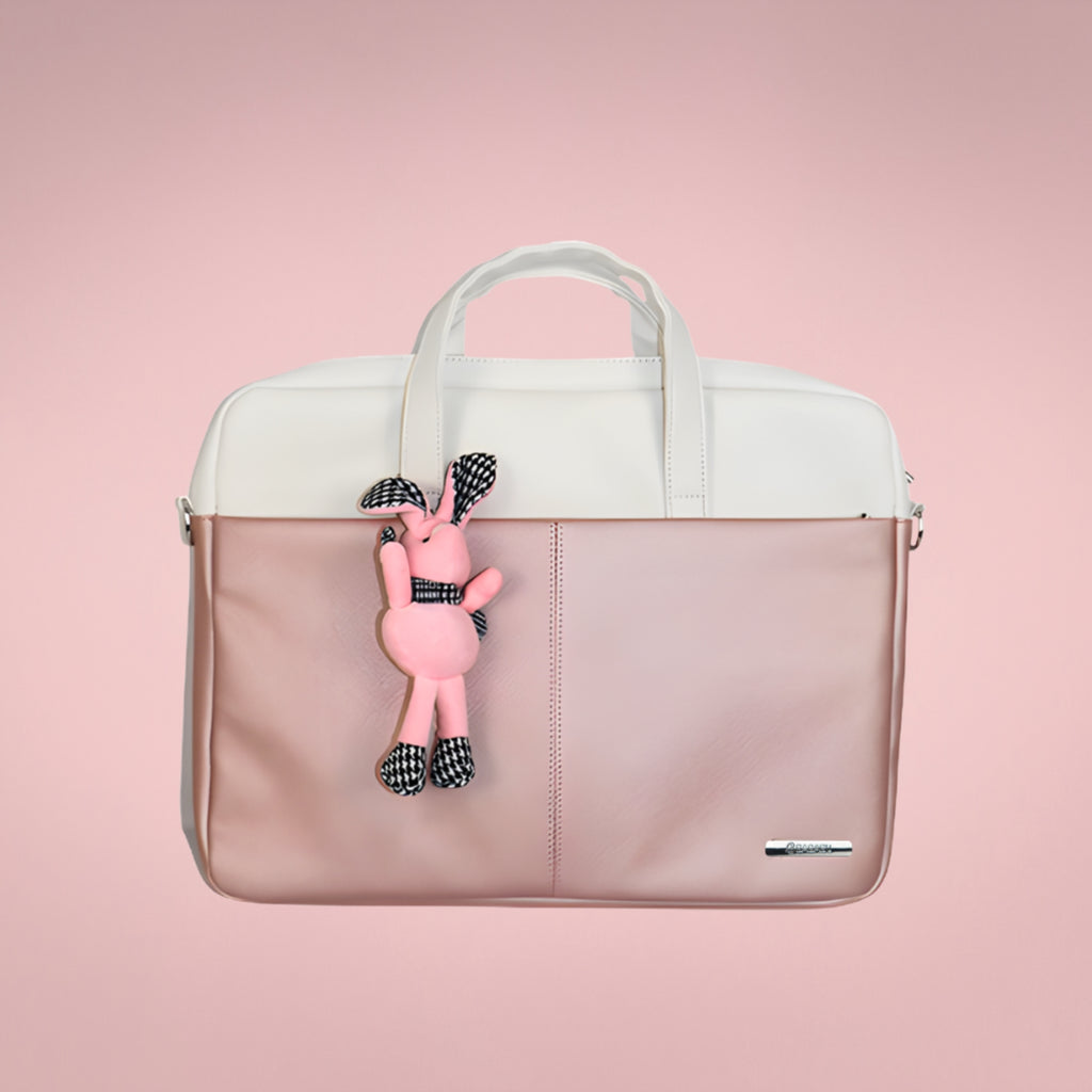 Apex PU Leather Laptop Bag with Strap (Pink & White)