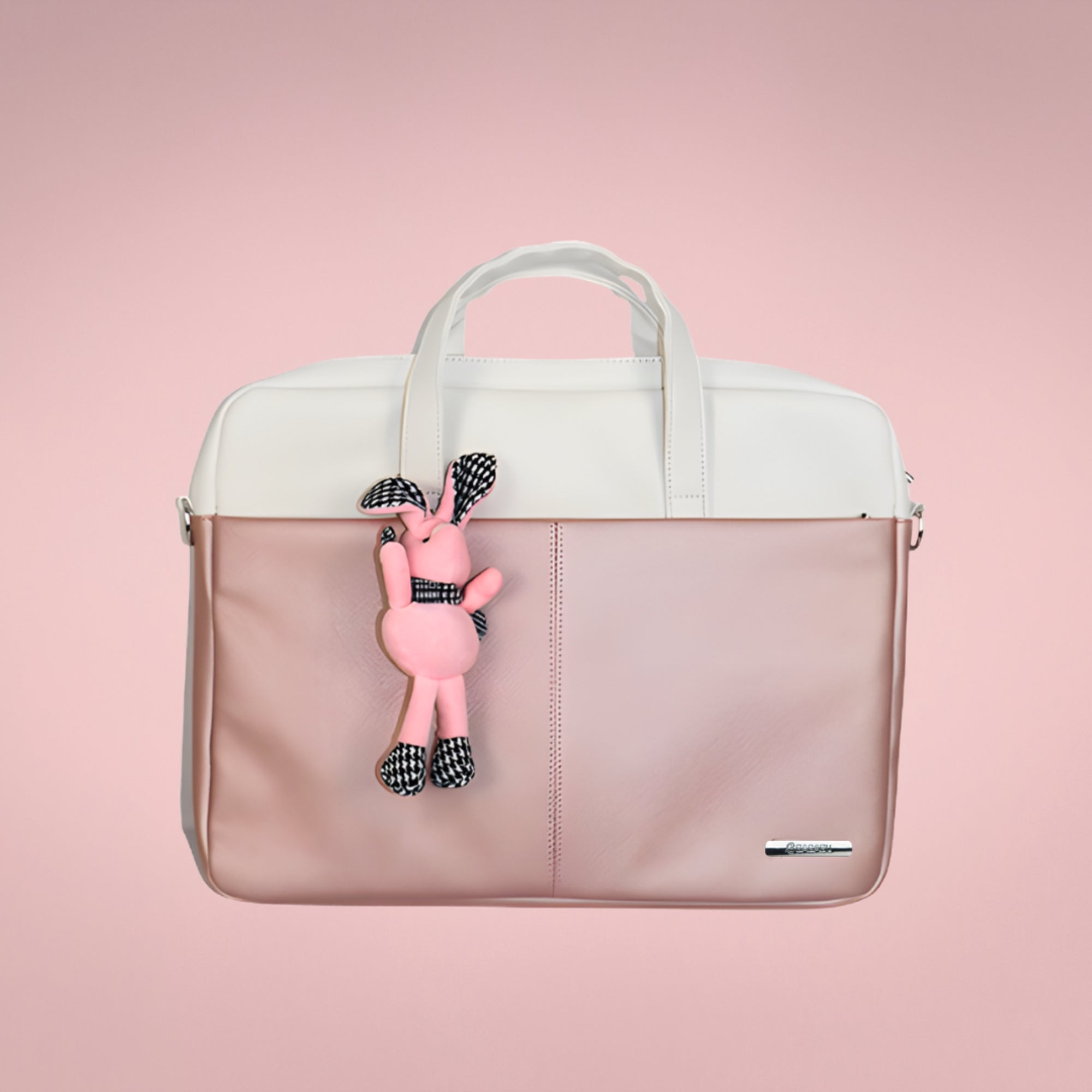 Apex PU Leather Laptop Bag with Strap (Pink & White)