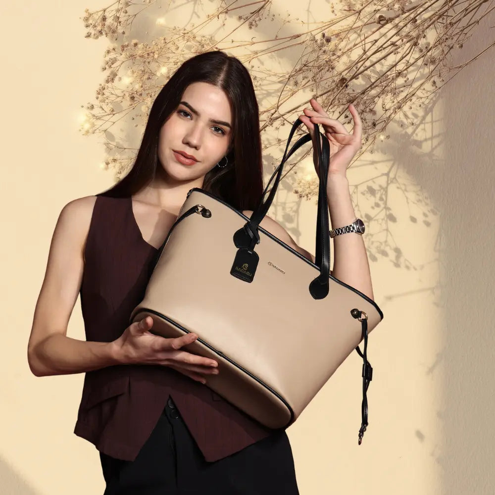 Elara Vegan Leather Tote Bag (Khaki)