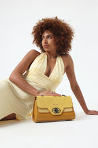 Weave Textured Vegan Leather Premium Handbag (yellow)