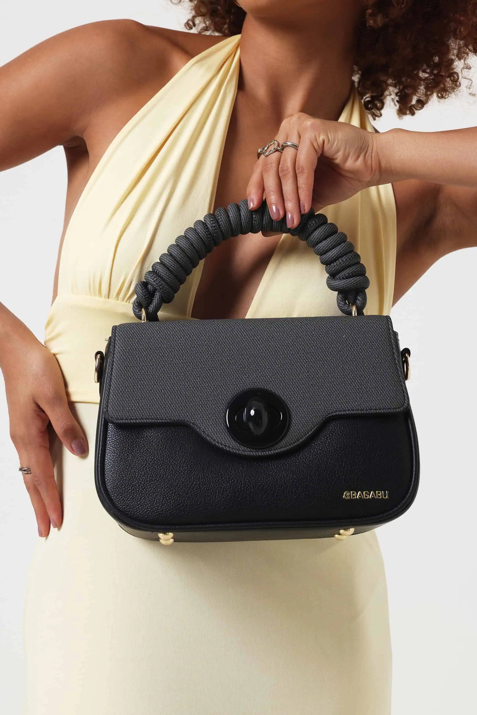 Bagabu Luxe Rope Handle Satchel Bag with Wallet (Black)