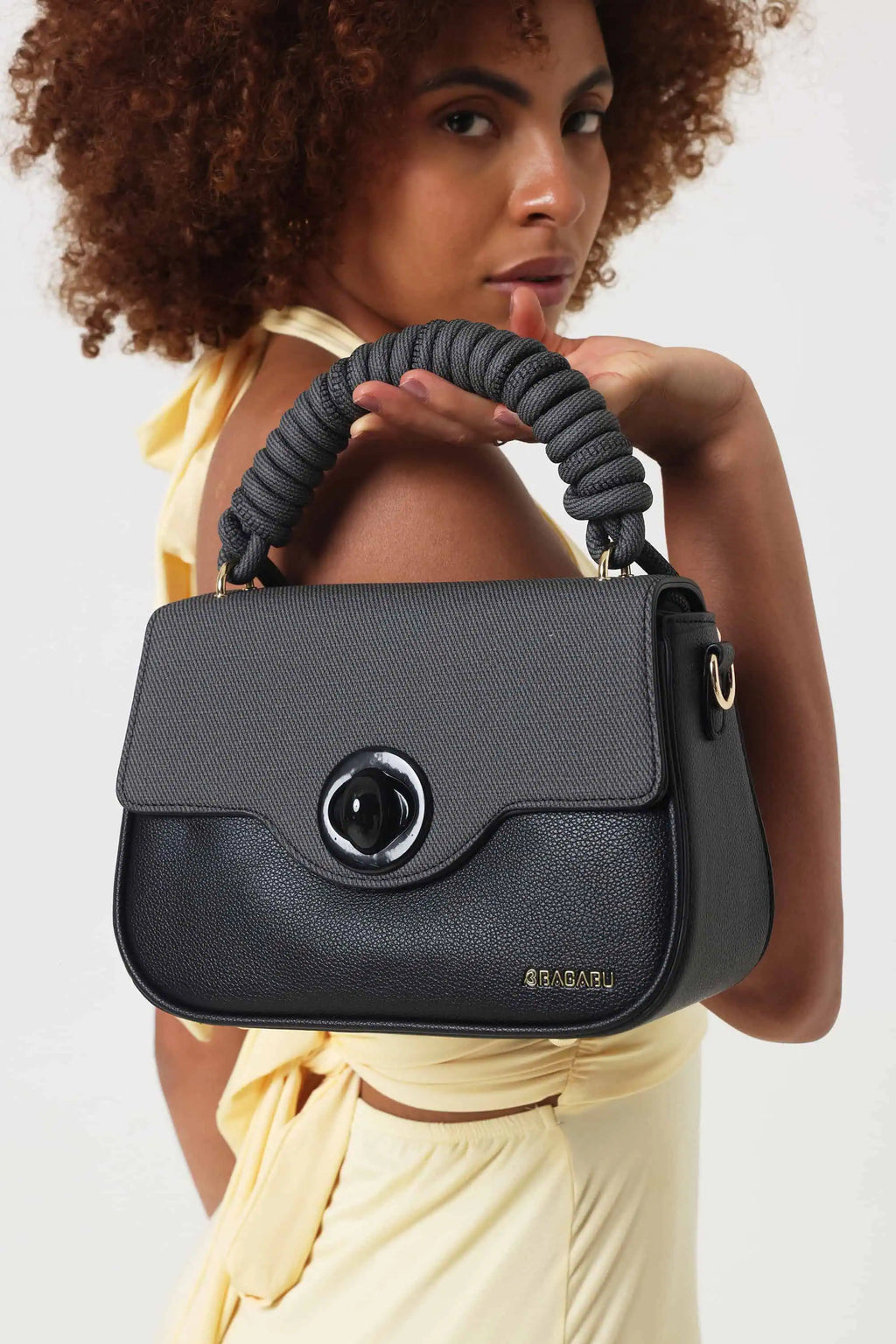 Bagabu Luxe Rope Handle Satchel Bag with Wallet (Black)
