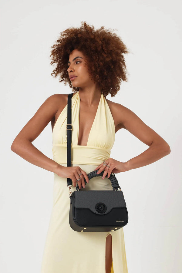 Bagabu Luxe Rope Handle Satchel Bag with Wallet (Black)