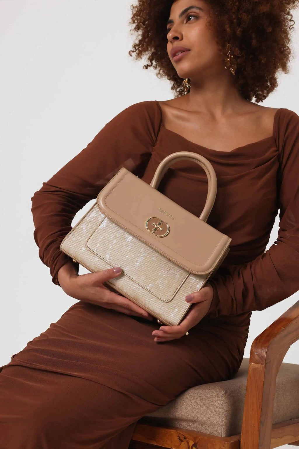 Bagabu Elegant Knitted Fabric Satchel Handbag (Khaki)