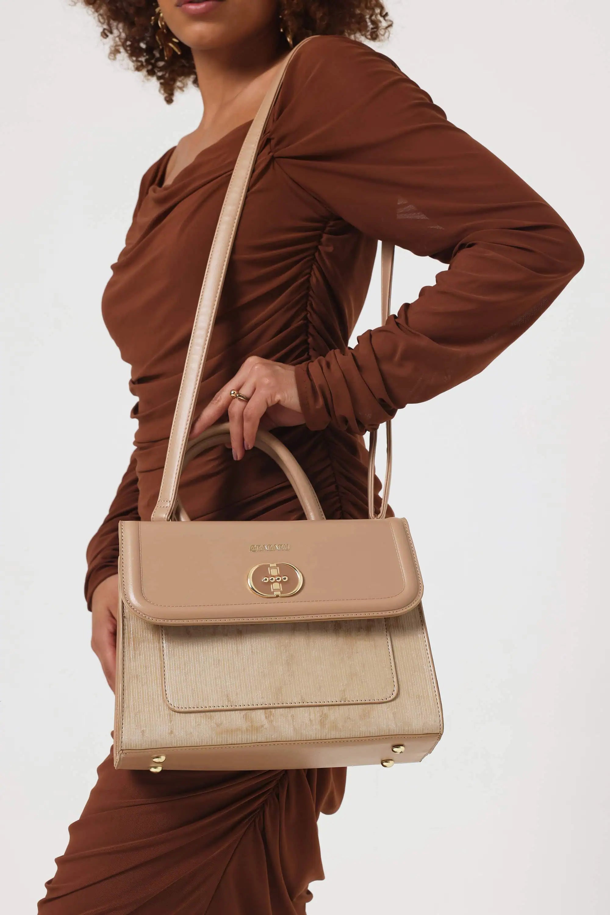 Bagabu Elegant Knitted Fabric Satchel Handbag (Khaki)