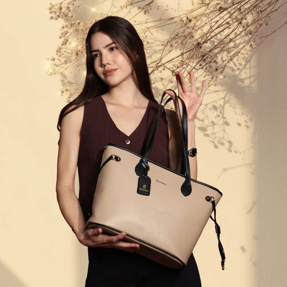 Elara Vegan Leather Tote Bag (Khaki)