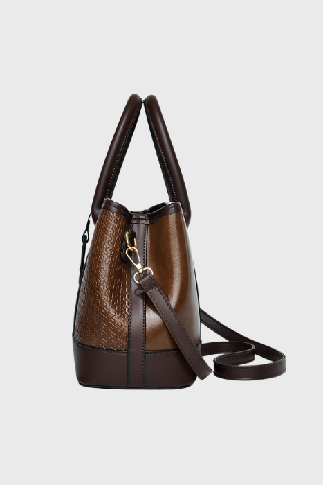 BAGABU Women's Premium Textured Vegan Leather Handbag Set with Wallet & Pouch (Coffee)