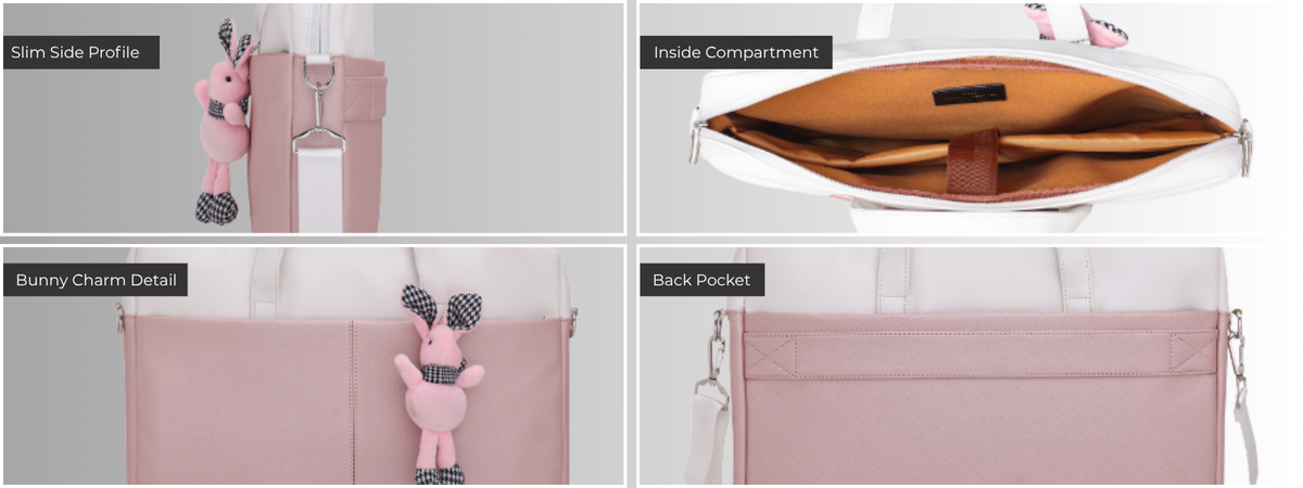 Bagabu Professional Laptop Tote Bag for Men & Women (Pink & White)