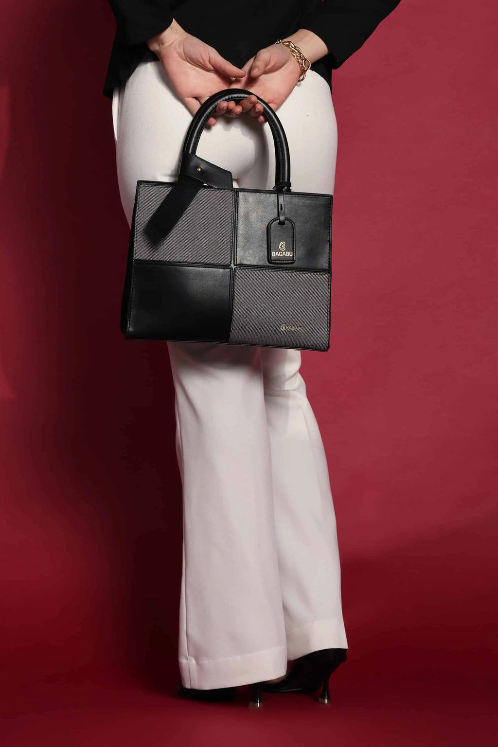 Bagabu Quadra Luxe Premium Vegan Leather Tote Set (black)