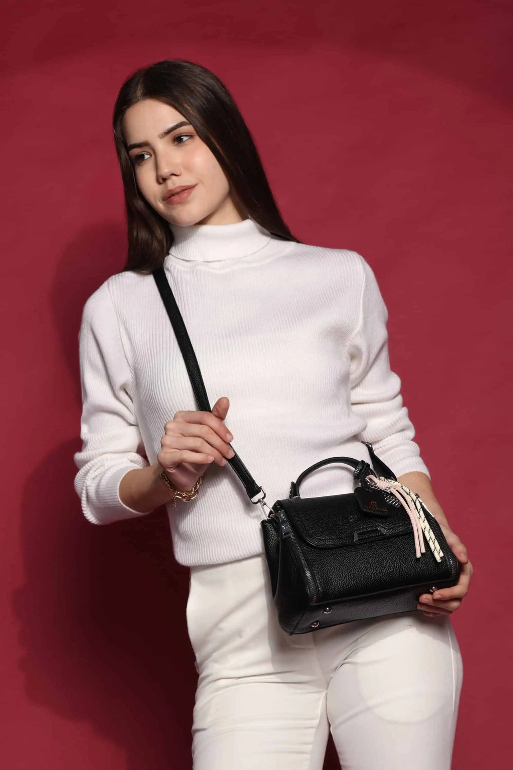 BAGABU Women's Premium Vegan Leather Satchel Handbag (Black)