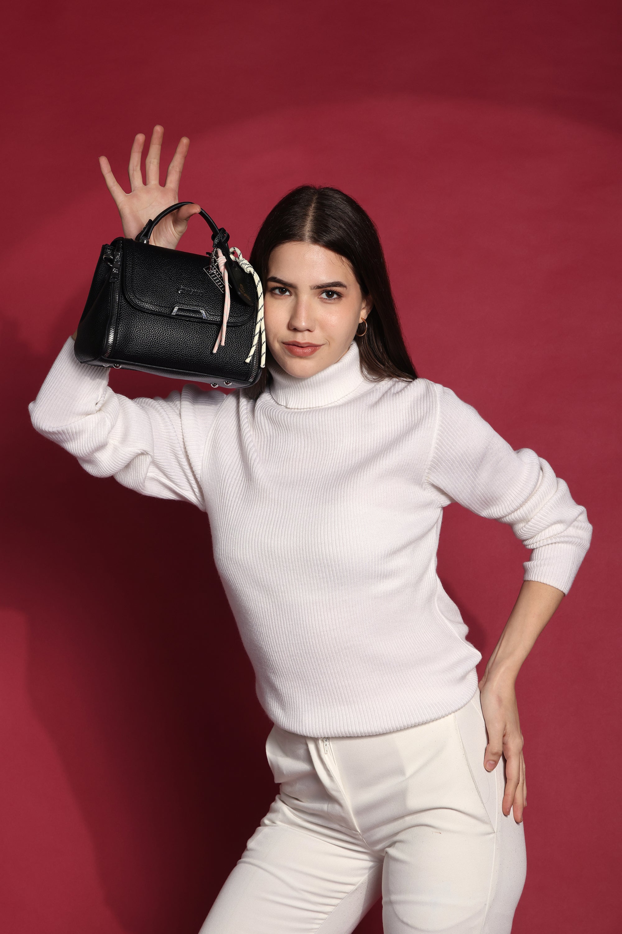 Xena mini Premium vegan leather handbag (dark black)
