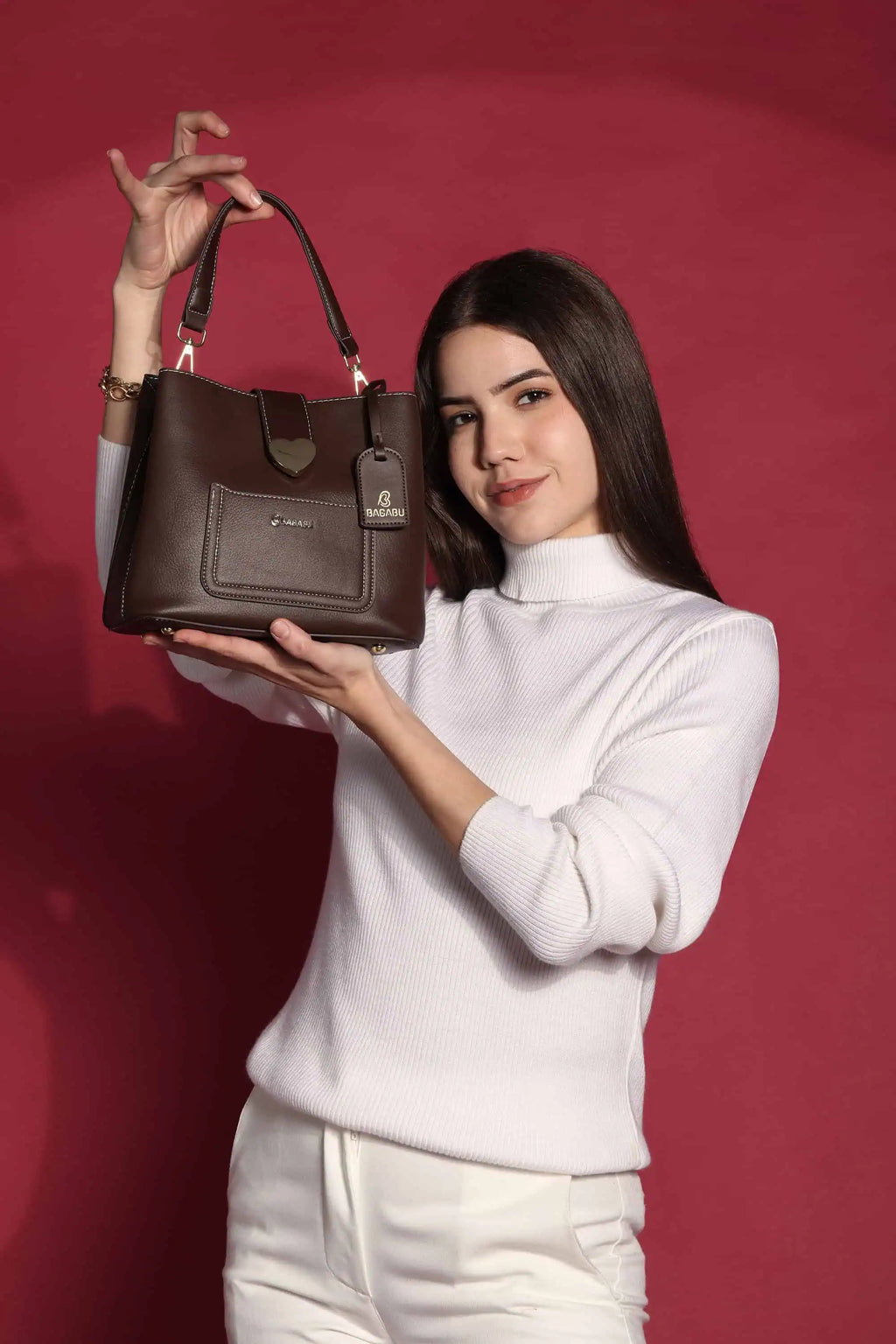 The Heart Locked Dual-Strap Handbag (Brown)