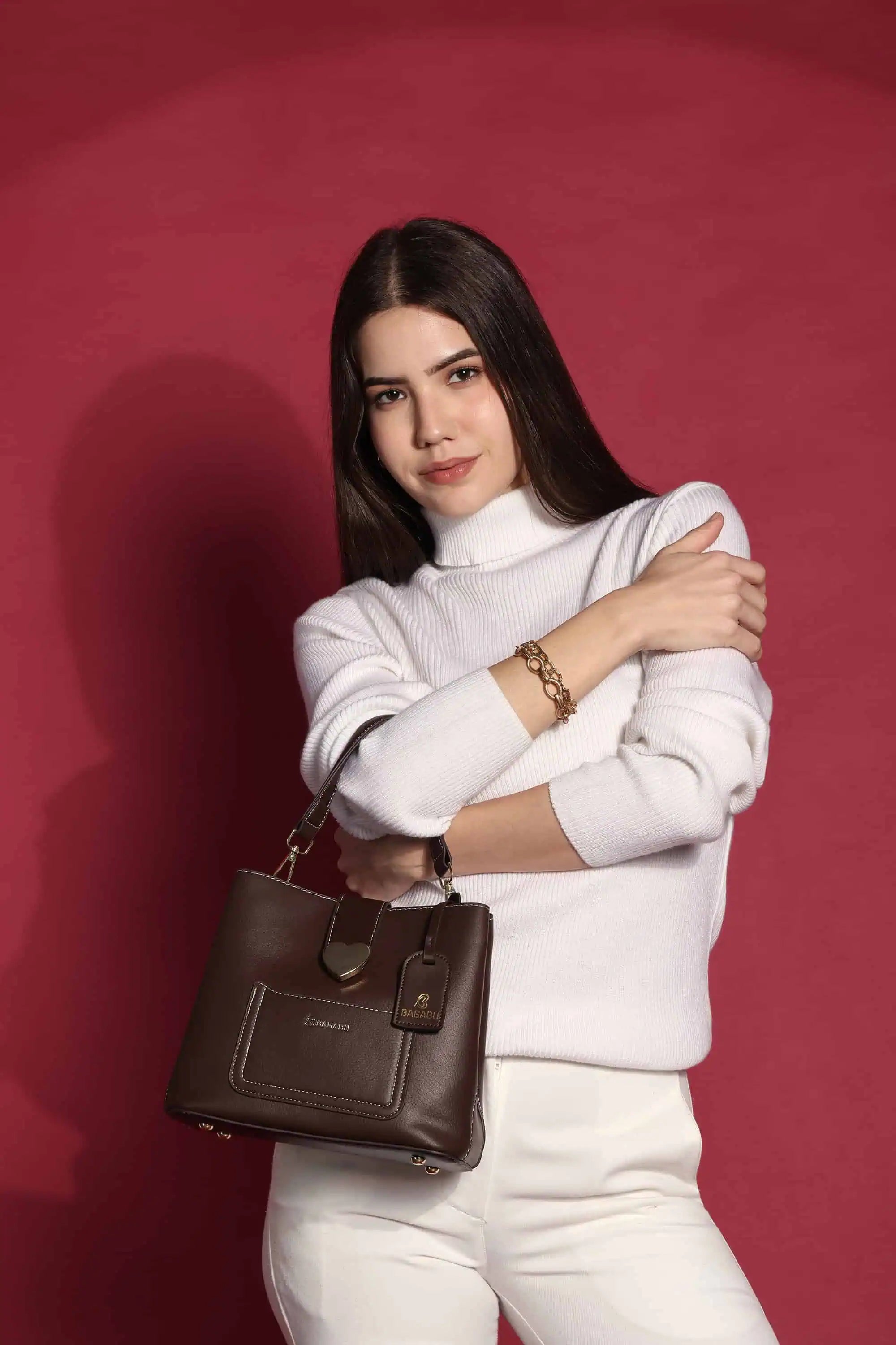 The Heart Locked Dual-Strap Handbag (Brown)