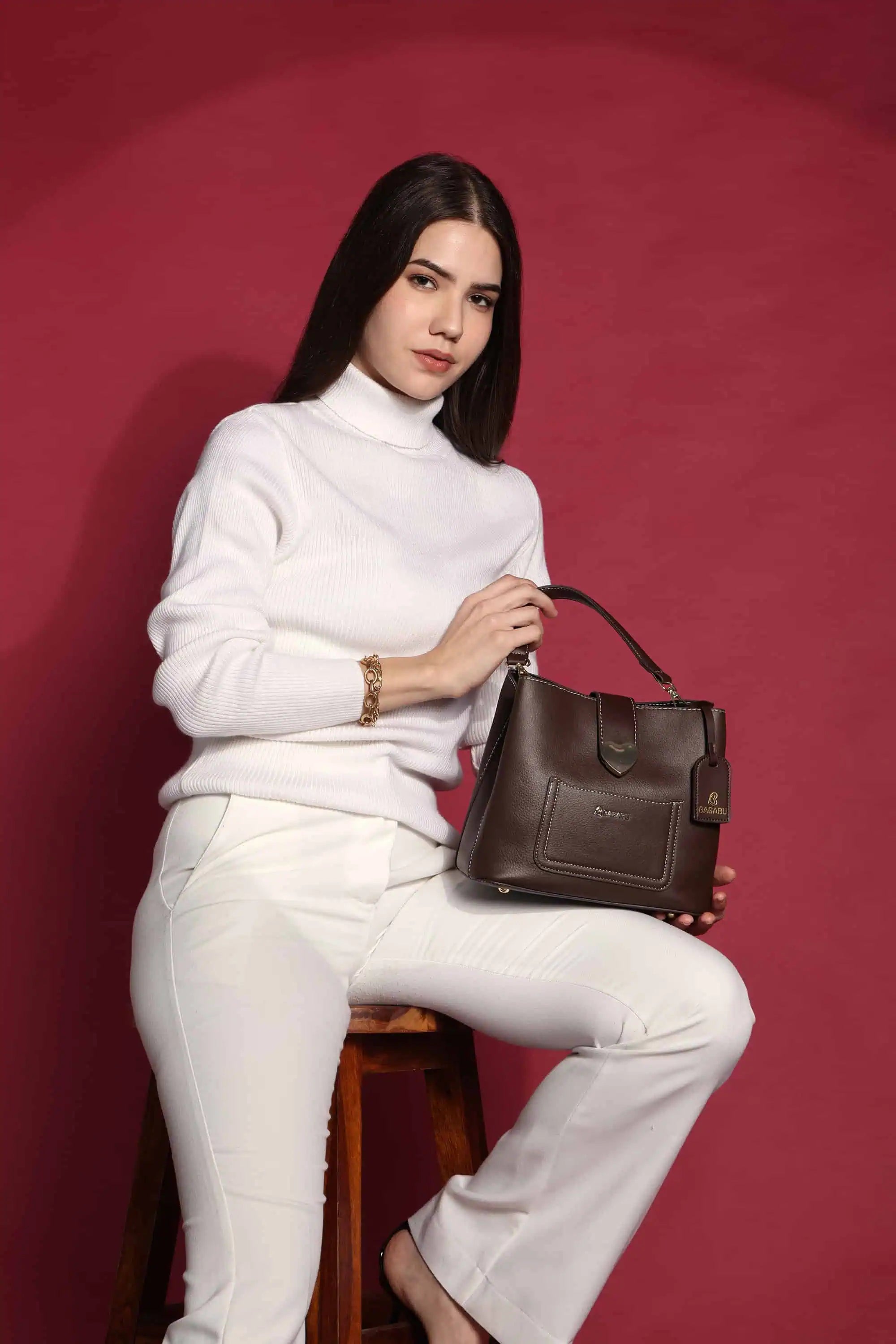The Heart Locked Dual-Strap Handbag (Brown)