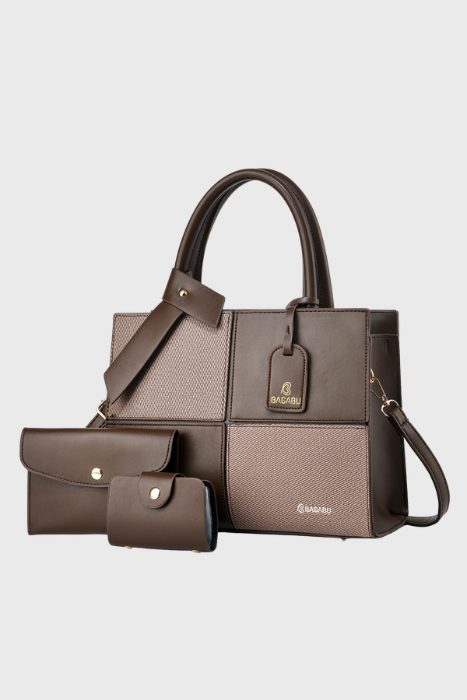 Bagabu Quadra Luxe Premium Vegan Leather Tote Set (brown)