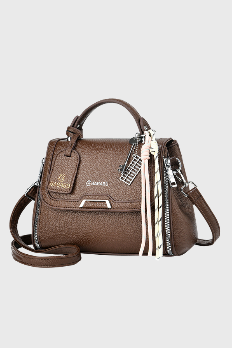 BAGABU Women's Premium Vegan Leather Satchel Handbag (Brown)